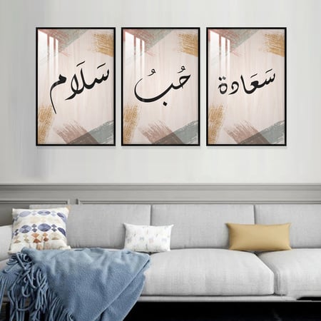 ثلاث لوحات جدارية مع برواز واكريلك شفاف