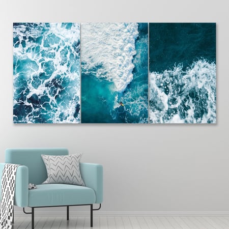 ثلاث لوحات قماشية مودرن بتصميم  أمواج البحر