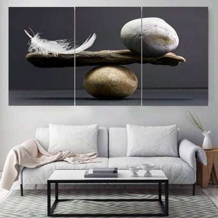 ثلاث لوحات قماشية مودرن - بتصميم ريشة و صخرة