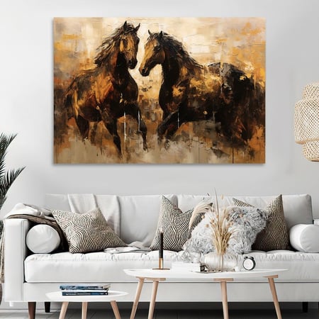 لوحة قماشية بتصميم خيول مع برواز مجوف