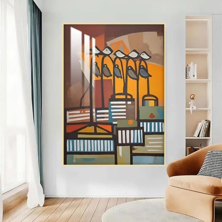 لوحة جدارية بتصميم فن تجريدي مع برواز و طبقة اكريلك