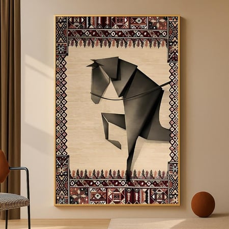 لوحة قماشية بتصميم الفن التجريدي بتصميم حصان مع برواز مجوف -