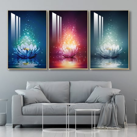 ثلاث لوحات جدارية مع برواز واكريلك شفاف