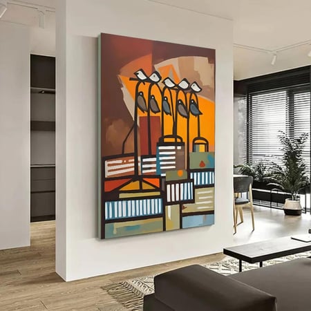 لوحة جدارية بتصميم فن تجريدي مع برواز و طبقة اكريلك