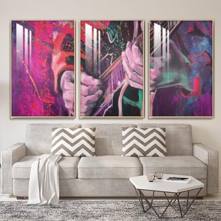 ثلاث لوحات جدارية مع برواز واكريلك شفاف