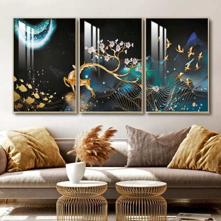 ثلاث لوحات جدارية مع برواز واكريلك شفاف