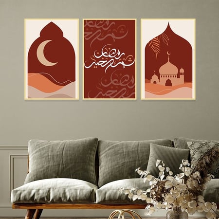 ثلاث لوحات قماشية بتصميم اسلامي لشهر رمضان