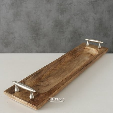 صينية تقديم  مستطيلة مع يد،لون بني فاتح