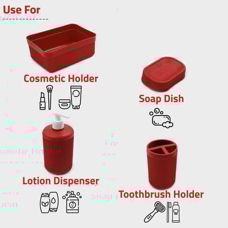 مجموعة اكسسوارات الحمام 4 قطع ، حامل مستحضرات التجميل و موزع لوشن ، حامل فرشاة الأسنان , حامل الصابون ( برتقالي )