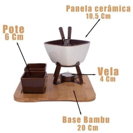 جهاز فوندو بقاعدة خيزران 08 قطع أبيض وبني - فراكلانزا