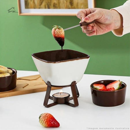 جهاز فوندو بقاعدة خيزران 08 قطع أبيض وبني - فراكلانزا