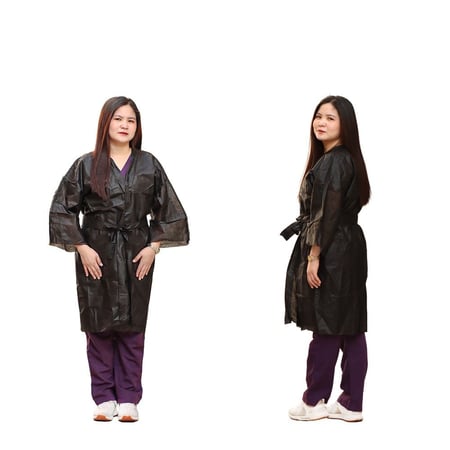 ربطة روب بأكمام للإستخدام مرة واحدة 10 قطعة لون اسود