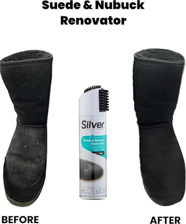 بخاخ تجديد الجلد السويدي والشامواه يعيد اللون الطبيعي للزجاج والقماش من سيلفر،   اسود 200 مل،