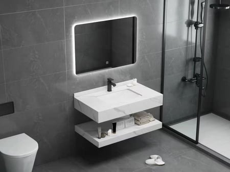 مغسلة بورسلين أبيض مع مراية لد مقاس 60 سم