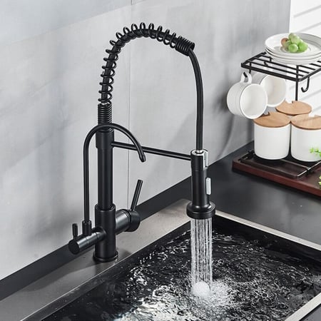 خلاط مطبخ مع خط ماء للشرب الماني أسود - متجر تفاصيل لمواد البناء