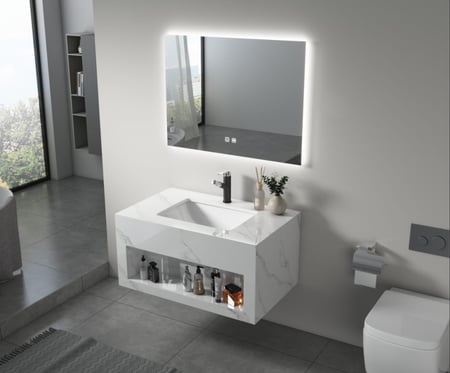 مغسلة حجر أبيض عصرية مع مراية لد مقاس 80 سم 0250105