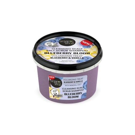 شامبو مقشر الملح  بزهر التوت الأزرق لعلاج الكثافة بالتوت الأزرق والفان