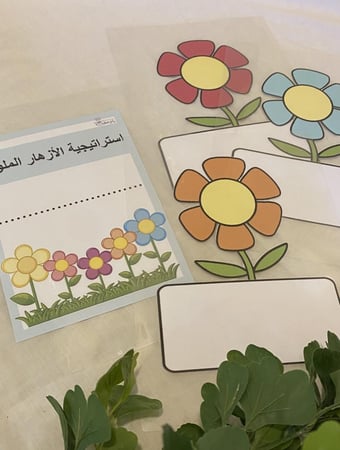 استراتيجية الأزهار تناسب المجموعات او بين افراد المجموعة الواحدة لطرح الأسئلة كتغذية راجعة أو التمهيد القبلي أو البعدي ( قاعدة صورة زهرة مقاس A4 مغلفة حراريًا ، اربعة بطاقات ازهار مغلفة حراريًا مقاس a5 )