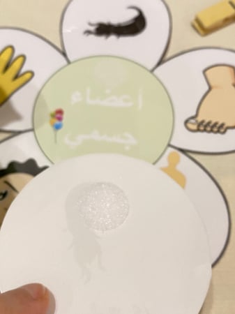 زهرة اعضاء جسمي ( زهرة طباعة ليزر ومغلفة حراريًا مزودة بشك شاك ، خمس بطاقات مزودة بشك شاك طباعة ليزر ومغلفة حراريًا ، مشبك خشبي )