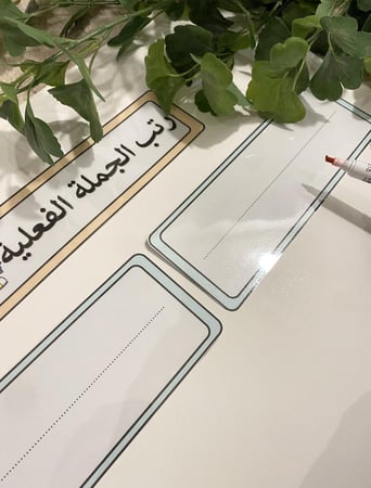 وسيلة ترتيب الجملة الفعلية مناسبة للعرض على السبورة واستخدام قلم السبورة ( تحوي على ثلاث بطاقات للفعل والفاعل ومفعول به طباعة ملونه ومغلفة حراريًا ومزودة بمغناطيس + ثلاث بطاقات للكتابة طباعة ملونة ومغلفة حراريًا ومزودة بمغناطيس )