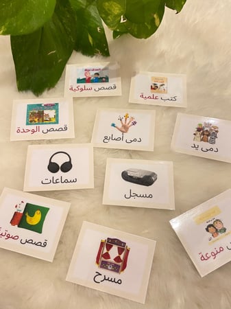 اشارات ناطقة منطقة الكتب والاستماع ( 10 بطاقات ) طباعة ليزر ومغلفة حراريًا