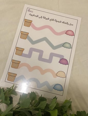 لوحة رسم الخطوط والمنحنيات لتهيئة الطفل لمرحلة ما قبل الكتابة ( مقاس A3 ، يمكن استخدام الصلصال عليها او قلم السبورة او الاحجار الملونة ، قابلة للكتابة والمسح عليها ، طباعة ملونة ومغلفة حراريًا )