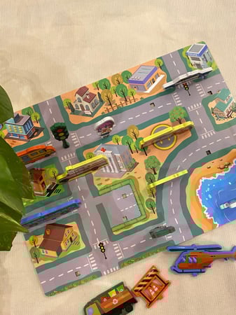 أحجية خشبية مقاس 29*21 لمفهوم المواصلات ( لوح خشبي 2 في 1 ، وجه تطابق للأشكال ، وجه توزيع الأشكال ، 15 قطعة خشبية ملونة بجودة عالية ومتينة ) مناسبة من عمر ثلاث سنوات فأكثر