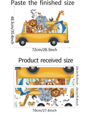 ملصق حائط بجودة عالية باص الحيوانات بخلفية شفافة مناسب لتزيين الباب او الجدار او اللوحات  مقاسsmall ( 24سم*70سم )