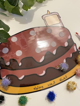 كعكة العدد ومدلوله ( تحوي على قاعدة طباعة ملونة ومغلفة حراريًا ومزودة بشك شاك ومغناطيس من الخلف + قطن ملون مزود بشك شاك )