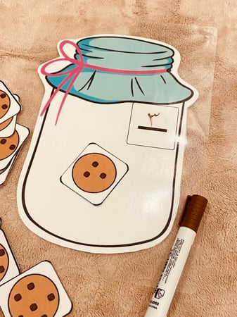 استراتيجية الكوكيز للعدد والمدلول ويمكن استخدامها في عدة عمليات حسابية كالجمع والطرح ( 12 بطاقة كوكيز ، لوح قابلة للكتابة والمسح عليها مقاس A4 ، قلم سبورة ) طباعة ليزر ومغلفة حراريًا