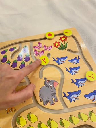 متاهة الأرقام الخشبية المتحركة مناسبة لتنمية المهارات الادراكية وللعدد ومدلوله والأشكال الهندسية عبارة عن قاعدة خشبية متينة مزودة بدوائر متحركة سهلة وآمنة للأطفال