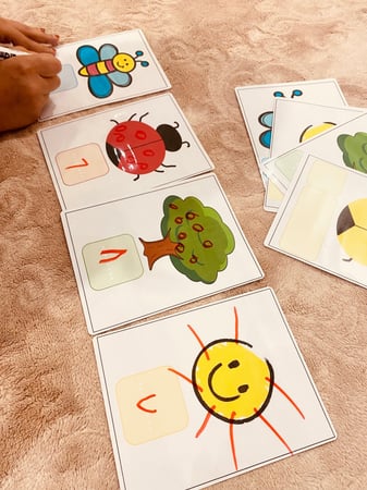 نشاط بطاقات للعدد ومدلوله ( 4 بطاقات مقاس A5 يمكن الكتابة عليها والمسح + قلم سبورة ) طباعة ليزر ملونة ومغلفة حراريًا