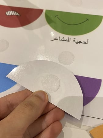 احجية المشاعر لتعليم مفهوم المشاعر وتمييز الالوان ( يحتوي على قاعدة مقاس a4 مزدوة بستة صور وشك شاك + ستة قطع مزودة بشك شاك جميعها طباعة ملونة ومغلفة حراريا)