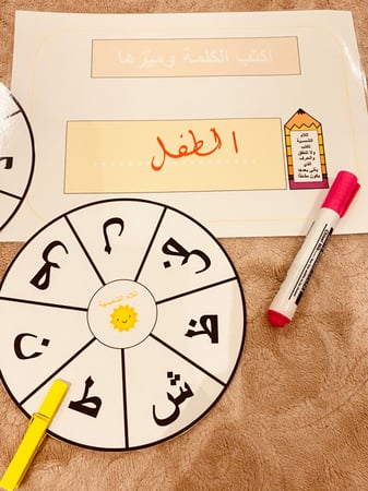 استراتيجية العجلة للام الشمسية ( لوح مقاس A4 مغلف حراريًا للكتابة عليه + عجلتان مزودة بحروف اللام الشمسية + قلم سبورة )