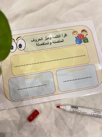 لوحة الحروف المنفصلة والمتصلة ( لوحة مقاس a4 طباعة ليزر ومغلفة حراريًا ويمكن الكتابة عليها )