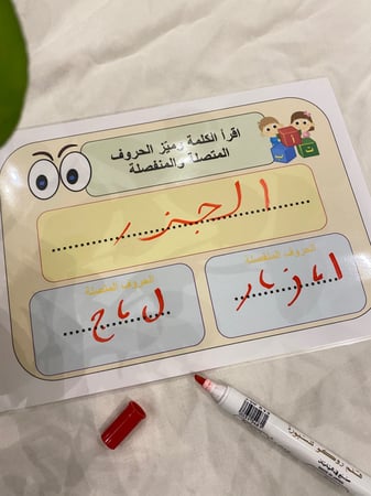 لوحة الحروف المنفصلة والمتصلة ( لوحة مقاس a4 طباعة ليزر ومغلفة حراريًا ويمكن الكتابة عليها )