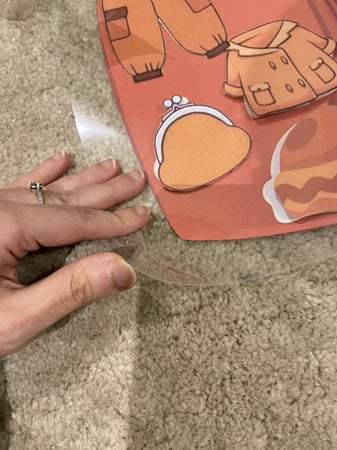 احجية مناسبة لوحدة الملبس تحوي قاعدة مقاس a4 مزودة بصورة حقيبة وشك شاك + 5 قطع لانواع الملبس مزودة بشك شاك جميعها طباعة ملونة ومغلفة حراريا