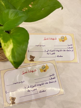 بطاقتين شهادة تميز للبنات مقاس a5 ( يمكن الكتابة عليها والمسح ) طباعة ليزر ومغلفة حراريًا