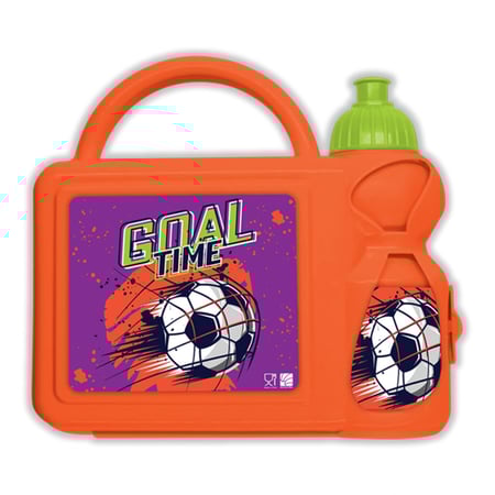 مجموعة صندوق الغداء و الزمزمية للأطفال ، حل تخزين طعام واسع ومتعدد الإستخدامات للمدرسة ، والنزهات ، والسفر ، برسومات كرة قدم  - برتقالي