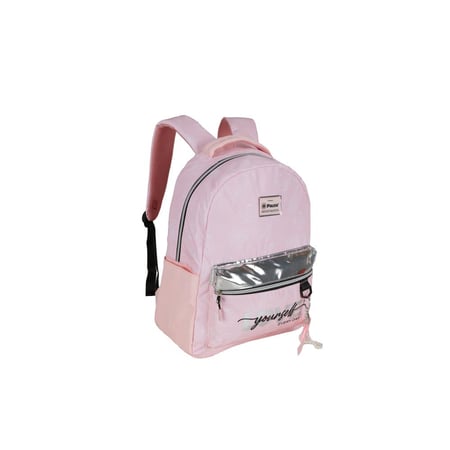 بوزشنطة ظهر17.5"مع مقلمية بنكي وفضي ورود