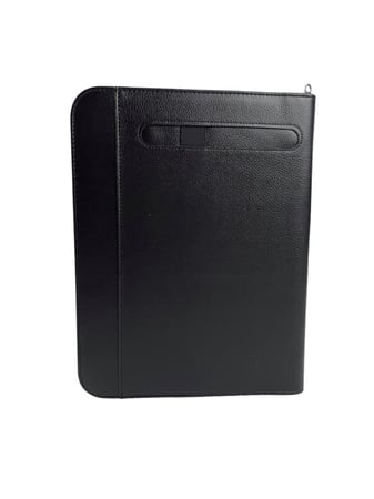 كلاس شنطة أعمال جلد بسحاب إغلاق، شنطة منظمة مع آلة حاسبة وقلم، ودفتر ملاحظات، جيوب للبطاقات - أسود