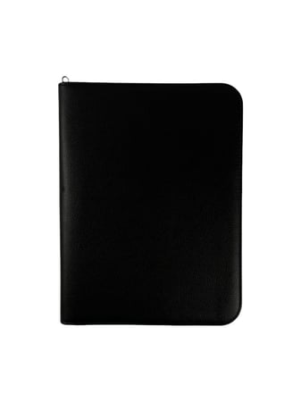 كلاس شنطة أعمال جلد بسحاب إغلاق، شنطة منظمة مع آلة حاسبة وقلم، ودفتر ملاحظات، جيوب للبطاقات - أسود