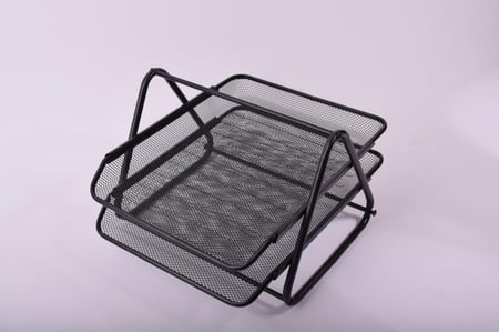 كلاس رفوف مستندات ( 2 رف)، منظم مكتب، حامل الملفات والمستندات، رفوف شبكية ستانلس ستيل - أسود