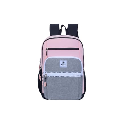 بوز شنطة ظهر18"مع مقلميةزهري ورمادي بجيب اضافي وسحاب ابيض