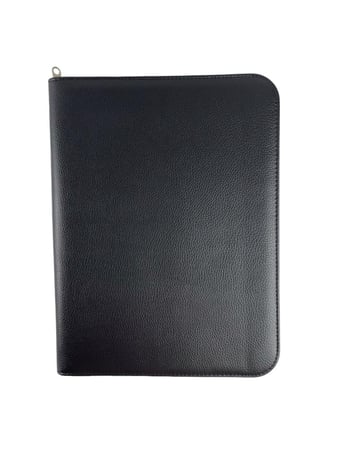 كلاس شنطة أعمال جلد بسحاب إغلاق، شنطة منظمة مع آلة حاسبة وقلم، ودفتر ملاحظات، جيوب للبطاقات - أسود