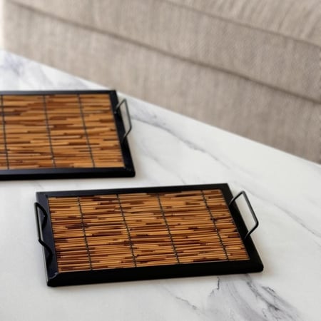 صينية تقديم  معدن بطيقة خزف طبيعي