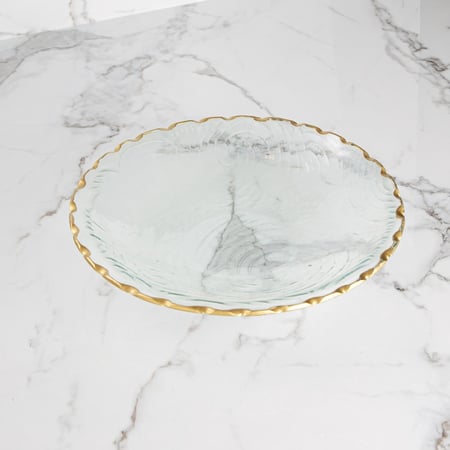 صحن تقديم زجاجي باطراف ذهبية