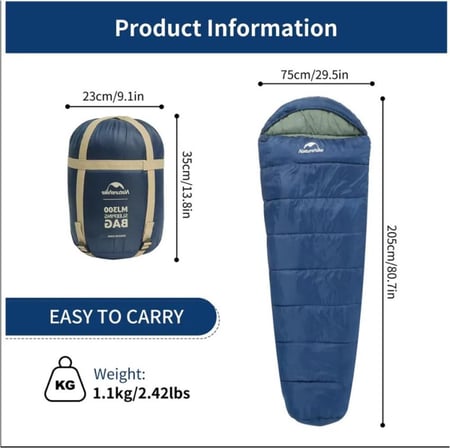 كيس نوم قطني NATUREHIKE MJ300 ازرق