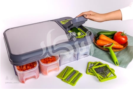 عرض رمضان قطاعتين بسعر 299 ريال - مجموعة التقطيع 28 قطعه ( قطاعة + لوح تقطيع + 4 عبوات تخزين + 12 شفرة متنوعة )