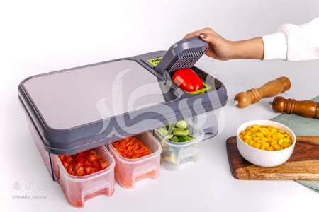 عرض رمضان قطاعتين بسعر 299 ريال - مجموعة التقطيع 28 قطعه ( قطاعة + لوح تقطيع + 4 عبوات تخزين + 12 شفرة متنوعة )